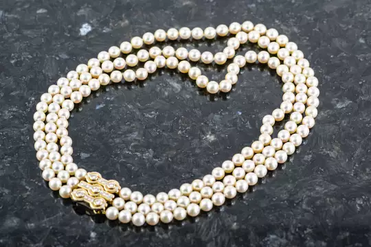Three-row Pearl Necklace massive jewelry clasp with 23 Diamonds yellow gold photo 5
