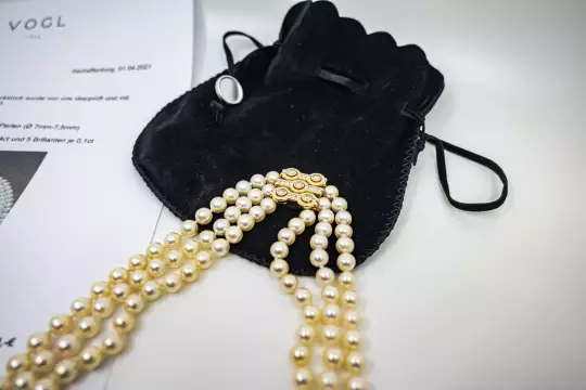 Three-row Pearl Necklace massive jewelry clasp with 23 Diamonds yellow gold photo 7