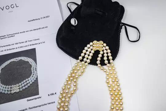 Three-row Pearl Necklace massive jewelry clasp with 23 Diamonds yellow gold photo 8