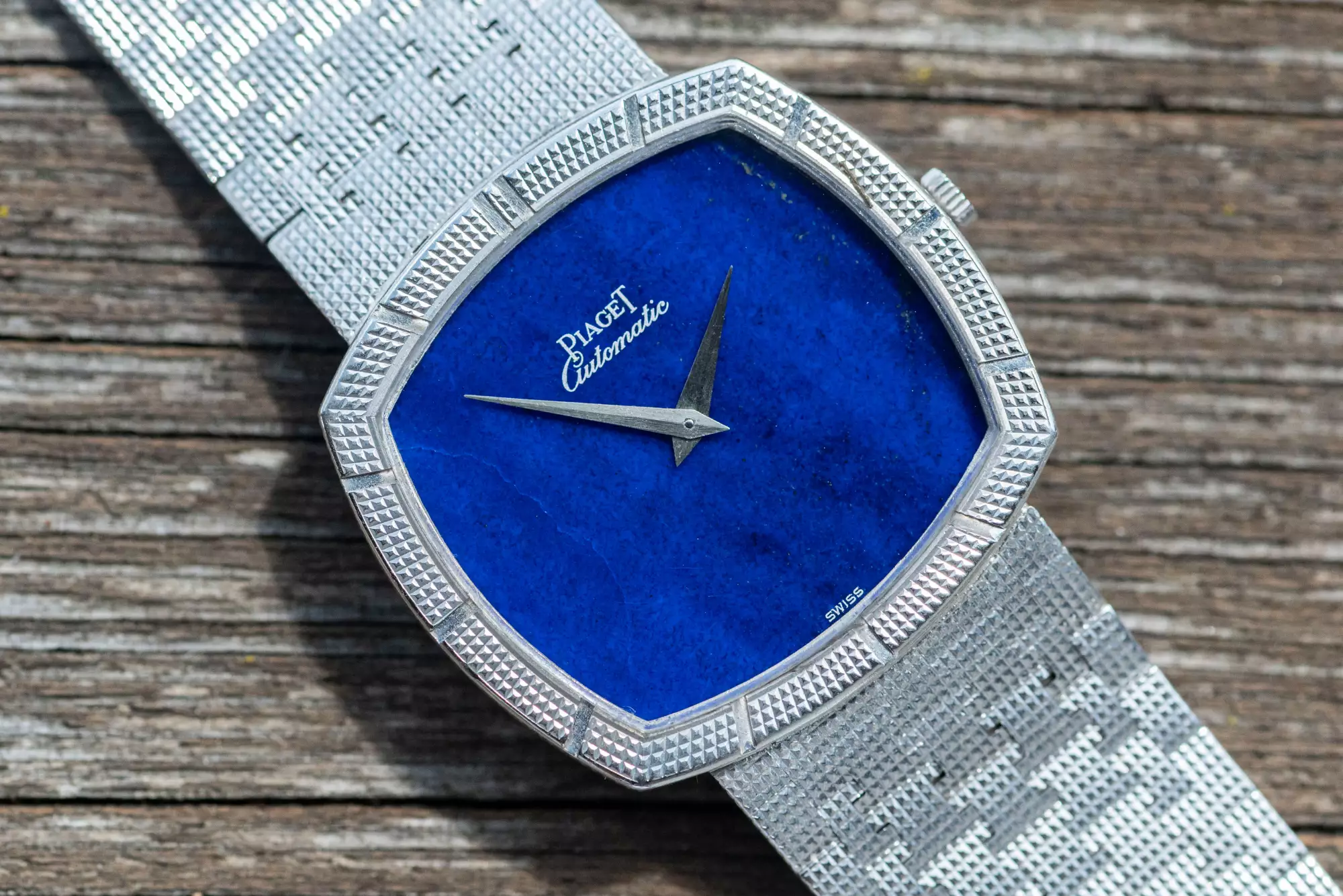 Piaget TV Screen Clous De Paris very rare 12427 A 4 Lapis Lazuli dial white gold