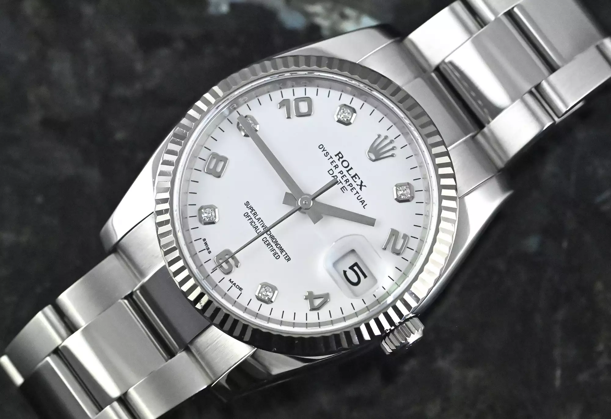 Rolex Oyster Perpetual Date 34 115234 white diamond dial CC100 Full Set 2017