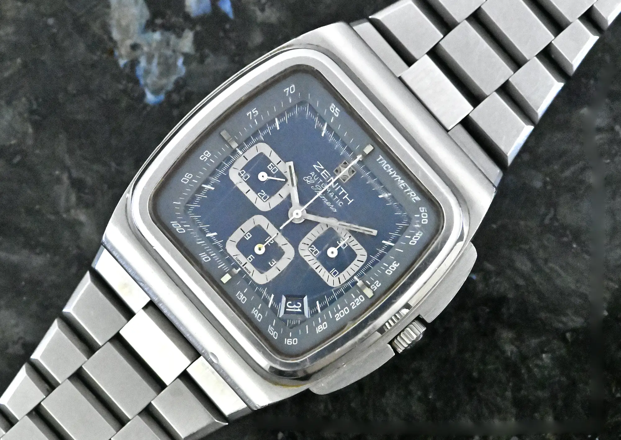 Zenith Vintage El Primero TV Screen 01-0200-415 blue dial with orig. box